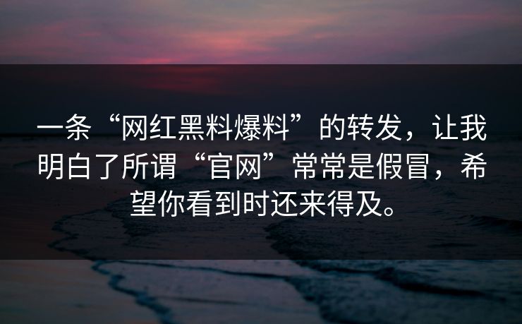 一条“网红黑料爆料”的转发，让我明白了所谓“官网”常常是假冒，希望你看到时还来得及。