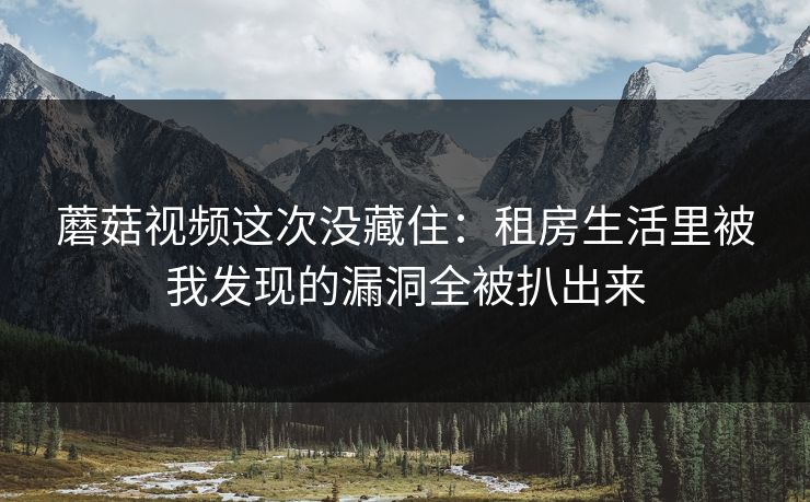 蘑菇视频这次没藏住:租房生活里被我发现的漏洞全被扒出来 蘑菇视频这次没藏住:租房生活里被我发现的漏洞全被扒出来
